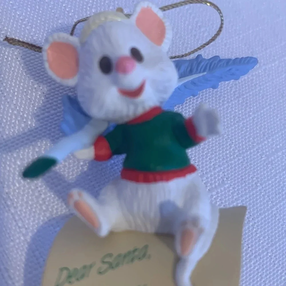 Vintage Hallmark 3” Mouse with Quill Pen and Dear Santa Letter Holiday Ornament